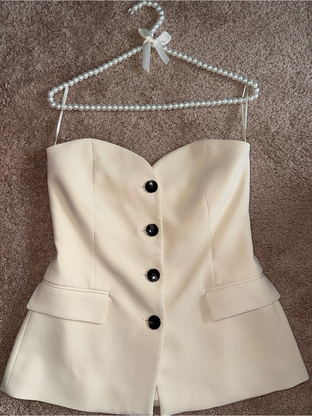 Zara Cream Strapless Button-Front Mini Top with Shorts